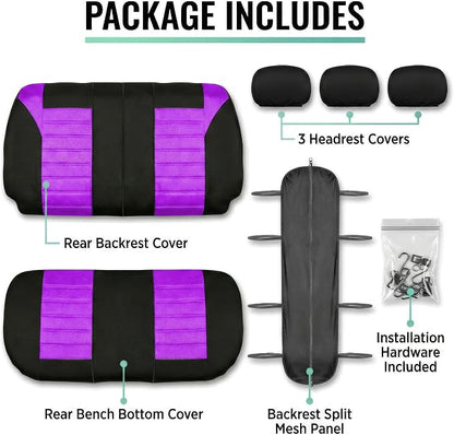 FH Group Automotive Car Seat Covers Rear Set Premium 3D Air Mesh Seat Covers, Airbag Compatible and Split Bench Cover Universal Fit Interior Accessories for Cars Trucks and SUVs - Purple