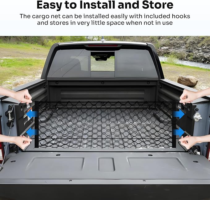 Canvcle Trunk Cargo Net for 2017-2026 Honda Ridgeline Accessories Envelope Style Mesh Trunk Net Organizer and Storage Stretchable Adjustable Elastic Nylon Rear Cargo Netting with Hooks