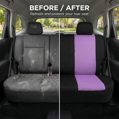 FH Group Automotive Rear Car Seat Covers for SUV, Trucks, Sedan and More - Universal Fit Rear Solid Bench Design Interior Accessories - 3D Mesh Fabric Center Panel - Purple
