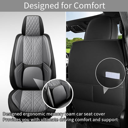 Custom Fit Chevy Silverado GMC Sierra 1500 2007-2026 2500/3500 HD Crew Cab Faux Leather Front Seat Covers - 2 Pack, Waterproof & Breathable Car Seat Protector for Truck,BlackGrey