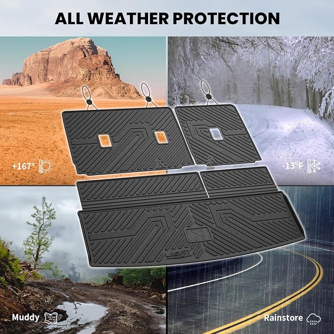 LASFIT Cargo Mat for Ford Expedition Standard&Lincoln Navigator Standard 2018-2024 Backrest Liner, Custom Fit All Weather Protector Split Design Easy Installation Trunk with Seatback Mat,4 pcs Black
