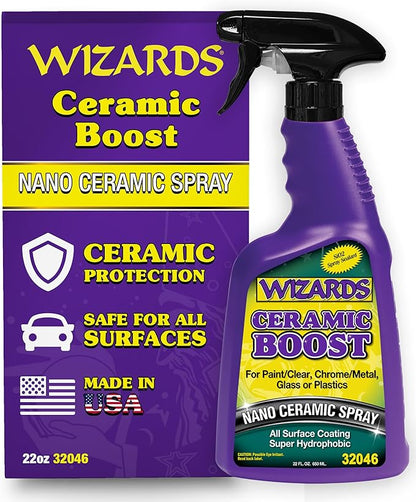 Wizards Ceramic Boost - Comprehensive SiO2-Based Ceramic Coating For Vehicle Detailing Supplies - Ceramic Coating For Cars - Easy to Use Car Care Tool - Ceramic Paint Protective Spray - 22 oz