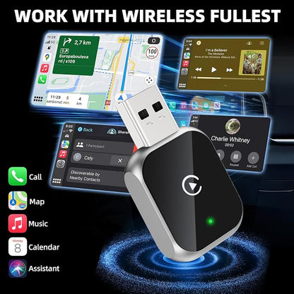 Wireless CarPlay Adapter for iPhone, 5.8GHz WiFi Bluetooth 5.3 Fast Auto Connect Dongle, USB A/C Dual Port Mini Metal Shell, Plug & Play Compatible with Factory Wired CarPlay Cars