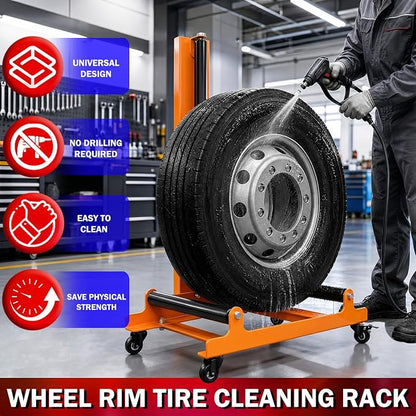 Rolling Wheel Detailing Stand – Heavy-Duty Tire Cleaning and Polishing Roller with 3-Way Rotating Rollers for Ceramic Coating, Tire Shine, Car Wheel Wash – Garage Accessory for Auto Detailers