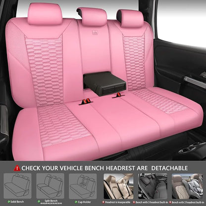 CAR PASS 3D Foam Mesh Leather Car Seat Covers Full Set, Pink Breathable Mesh Faux Leather Seat Covers for Women, Universal Fit for Car SUV Truck Sedan Automotive, Armrest Airbag Compatible, All Pink