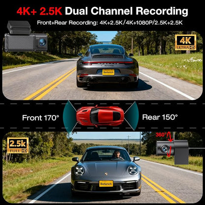 4K+2.5K Dash Cam Front and Rear, Built-in GPS, 5.8G WiFi, Free 64GB Card Included, Dash Camera for Cars, 2-Channel Car Camera,3.16'' IPS Screen,G-Sensor,WDR&HDR,24H Parking Monitor,Max 256GB