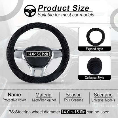 Alpmosn Elastic Stretch Steering Wheel Cover, Universal Interior Accessories Steering Wheel Cover for Women & Men, Breathable Microfiber Ice Silk, Anti-Slip, Odorless, Easy Carry(Black)