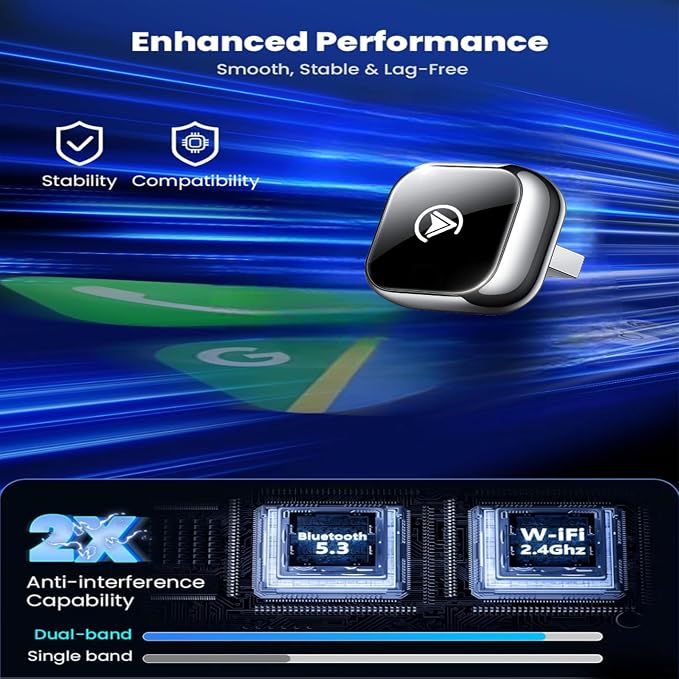 2026 Wireless CarPlay Adapter Android Auto & Wireless Adapter Wired to Wireless CarPlay Plug and Play, Fast Auto-Reconnect Stable Control Supports 1000+Car’s, Compact Sleek Mini Cube Design