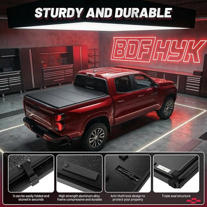 BDFHYK Tri-Fold Truck Bed Tonneau Cover for Ford Maverick 2022-2026 4.5 FT (54.4") Bed Heavy-Duty Truck Bed Protection Durable Aluminum Panels Hard Folding Tonneau Cover, Waterproof for Truck Camping