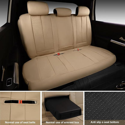CAR PASS Nappa Leather Seat Covers Full Set, 3D Foam Faux Leather Car Seat Covers with Lumbar Support, Water Resistant Comfort & Universal Fit for Cars SUV Truck Most Vehicles, All Beige