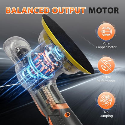 Cordless Car Buffer Polisher Kit, 2x4000mAh 21V Batteries, 6-Inch Orbital Car Polisher, 8 Variable Speeds, LED Display, 18-Piece Accessories for Waxing, Polishing & Scratch Removal