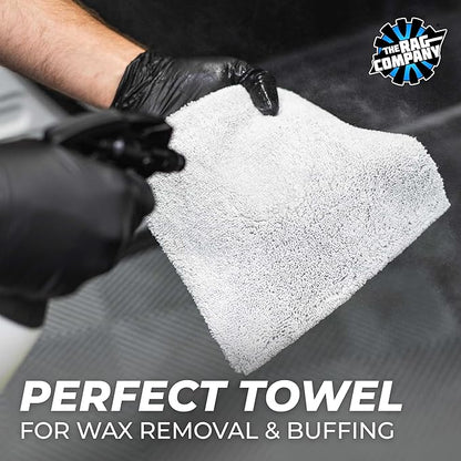 The Rag Company - Creature Edgeless Auto Detailing Towels; Professional 70/30 Blend, Dual-Pile Plush Microfiber, Buffing & Polishing, 420gsm - 16in x 16in - Ice Grey - 10-Pack