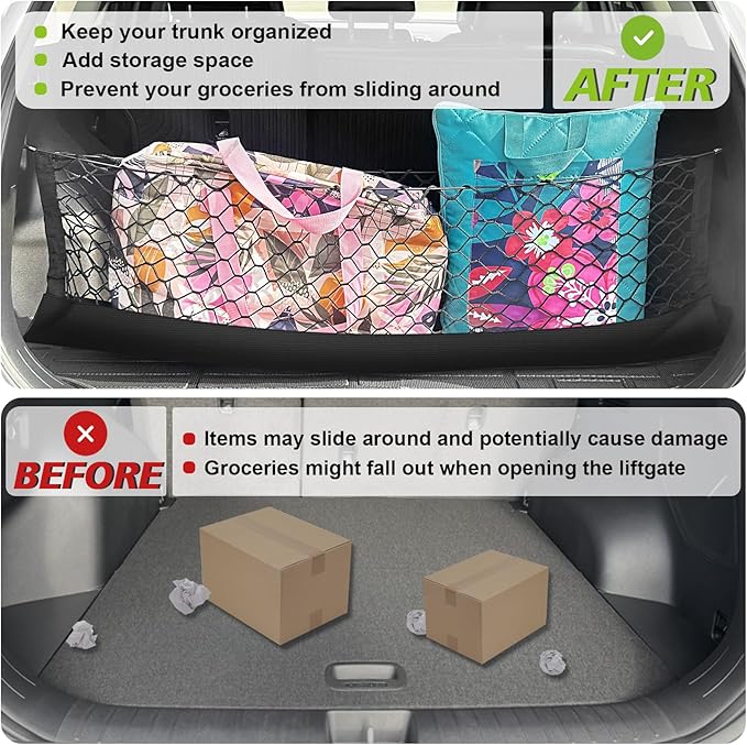 Muslogy Truck Bed Cargo Net Trunk Netting Compatible with 2023 2024 2025 2026 Kia Sportage Accessories, Pickup Cargo Organizer SUV Sedan Storage Net w/Heavy Duty Carabiners