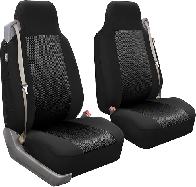 FH Group All Purpose Flat Cloth Car Seat Covers for Bucket Seats, 2 Piece Universal Fit, Washable Seat Covers for SUV, Sedan, Van - Front Set Black