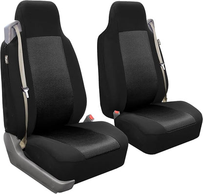 FH Group All Purpose Flat Cloth Car Seat Covers for Bucket Seats, 2 Piece Universal Fit, Washable Seat Covers for SUV, Sedan, Van - Front Set Black