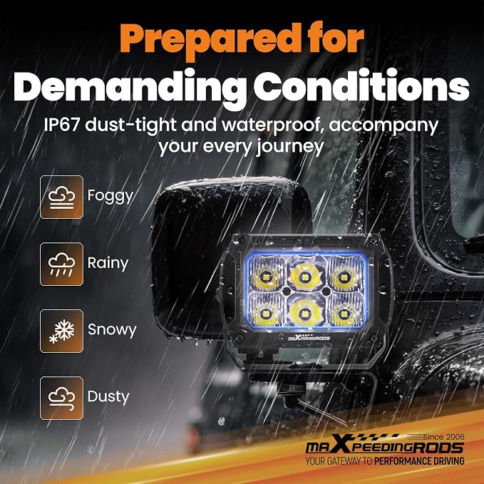 maXpeedingrods Offroad LED Pod Lights 4.4 Inch Slim Light Bar Combo Beam | Spot Flood Beam 6000LM Slim Offroad Ditch Lights, Wiring Harness, IP67 Waterproof For Jeep, Ford, ATV, UTV, Motorcycles