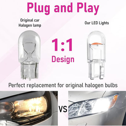 ecocstm 30 PCS Car 194 LED Bulbs, 168 2825 W5W T10 Wedge COB LED Replacement Bulb, Error Free Interior Bulb for Dashboard Light, Dome Lights (Pink Purple)