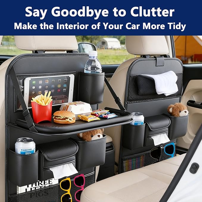 Car Backseat Organizer with Tray – Back of Car Seat Organizer & Storage Caddy, Sturdy Back Seat Organizer with Touch Screen for Tablet, Snacks, Drinks, Tissues... | Waterproof, Universal Fit | 1 Pack