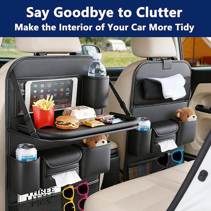 Car Backseat Organizer with Tray – Back of Car Seat Organizer & Storage Caddy, Sturdy Back Seat Organizer with Touch Screen for Tablet, Snacks, Drinks, Tissues... | Waterproof, Universal Fit | 1 Pack
