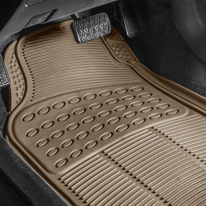FH Group Climaproof™ Trimmable Non-Slip Vinyl Floor Mats Full Set - Universal Fit for Cars Trucks and SUVs (Beige) F11306 + F16400