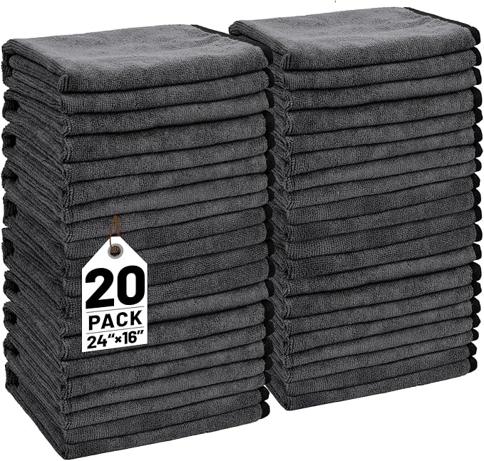 20 Pack Microfiber Towels for Cars, 24" x 16" Car Detailing Towels Dual Pile Quick Drying 400 GSM Microfiber Cleaning Cloths, Lint Free Scratch Free Car Drying Towels for Auto, Truck, SUV, RV & Boat