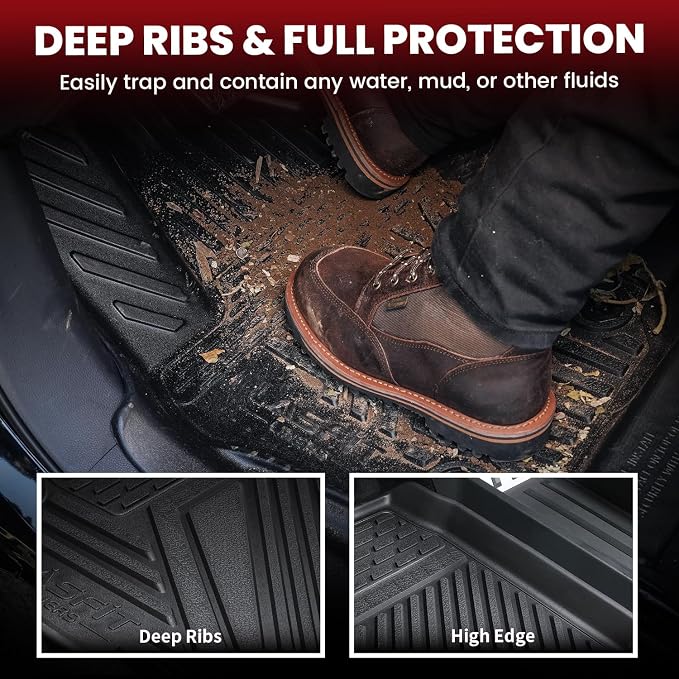 LASFIT Premium Extra Thick Floor Mats & Bed Mat for Tesla Cybertruck 2023-2026 Custom Fit TPE All Weather 1st & 2nd Row Car Accessories Full Set Front Rear Cargo Trunk Liners, 6PCS Black
