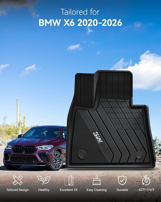 3W BMW X6 Floor Mats Fit for 2020 2021 2022 2023 2024 2025 2026 M/M50i/sDrive40i/xDrive40i G06 All-Weather TPE Floor Liner for BMW X6 1st 2nd Row Full Set Custom Fit Car Liners, Black