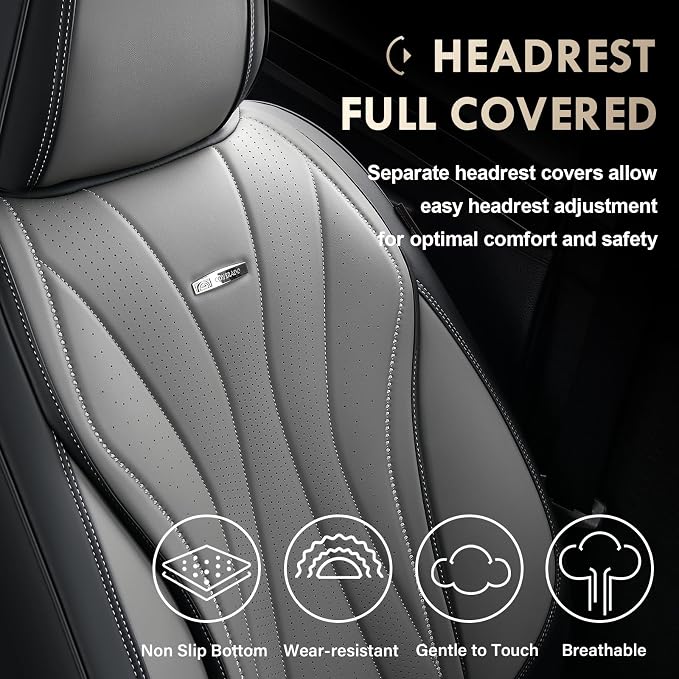 Coverado Front Seat Covers, 2 Pack Leather Seat Cover for Cars, Waterproof Seat Covers, Front Seat Car Seat Protectors, Driver Car Seat Cushions Universal Fit for Most Vehicles, Black&Gray