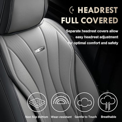 Coverado Front Seat Covers, 2 Pack Leather Seat Cover for Cars, Waterproof Seat Covers, Front Seat Car Seat Protectors, Driver Car Seat Cushions Universal Fit for Most Vehicles, Black&Gray
