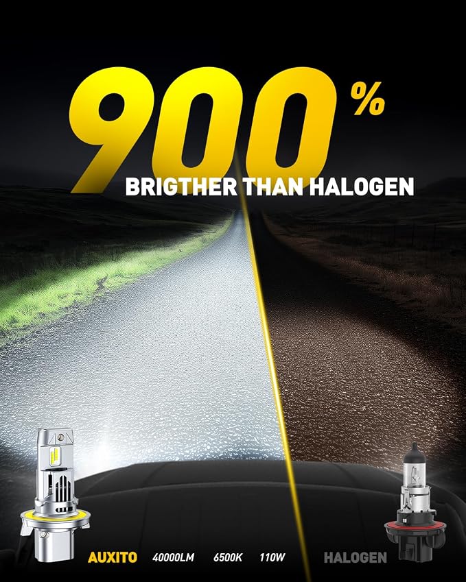AUXITO H13 Bulbs, 40000LM 9008 LED Super Bright, 900% Light Bulbs, Plug N Play, Long Lifespan, 2PCS