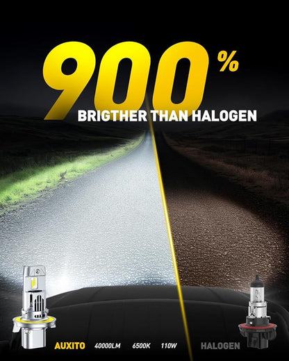 AUXITO H13 Bulbs, 40000LM 9008 LED Super Bright, 900% Light Bulbs, Plug N Play, Long Lifespan, 2PCS