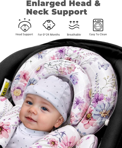 TinlyFinly Infant Car Seat Insert with Extra Cushion for Preemie to Toddler, Reversible Newborn Carseat Insert for Baby Head Body Support, Fits for Stroller, Baby Swing, Bouncer (Purple Wildflower)