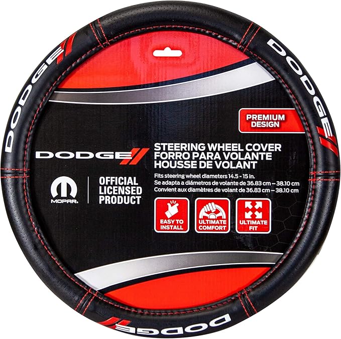 Plasticolor 006694R01 Dodge // Deluxe High Contrast Stitching Steering Wheel Cover
