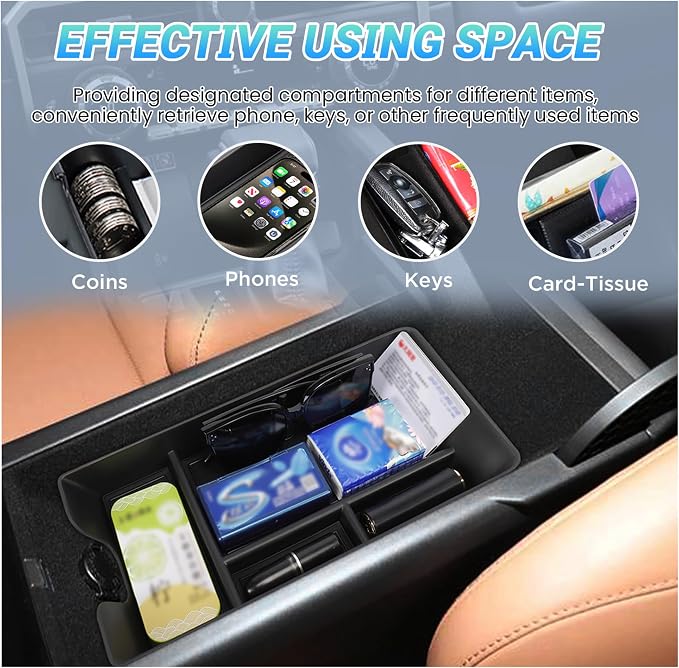 Center Console Organizer 3PC Compatible with 2025-2026 Toyota Camry Accessories, Armrest Storage Box, Charging Zone Anti-Slip Mat and Gear Shifter Right Side Console Organizer Tray