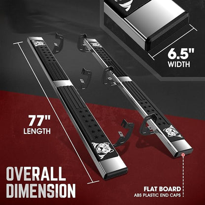 DNA Motoring 6 Inch Running Boards Compatible with 07-18 Chevy Silverado/GMC Sierra 1500 07-19 2500HD 3500HD Extended Cab, Stainless Steel Side Steps Nerf Rails Bars, Bulldog Textured, STEPB-DS-0005