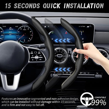WOCOCN 2pcs Car Steering Wheel Cover,Anti-Skid Carbon Fiber Steering Wheel Protector for Men Women,Multiple Color Options,Universal for Most Car Interiors Accessories (Black)