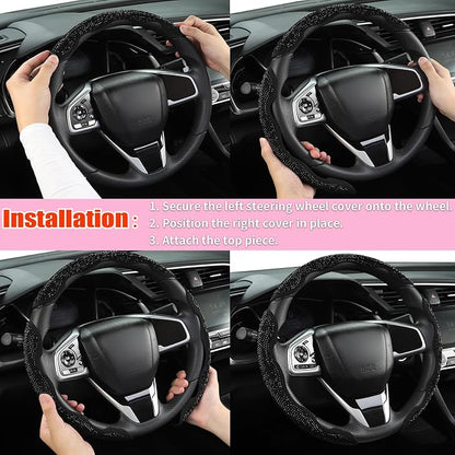West Llama Diamond Bling Car Steering Wheel Cover with Crystal Rhinestones,3PCS Segmented Steering Wheel Protector,Universal for 99% Cars for Women(Black with Black Diamond)