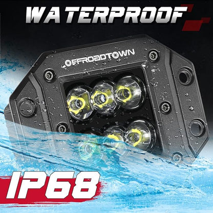 Flush Mount LED Pods, OFFROADTOWN 5'' 12,000LM CREE LED Driving Lights Reverse Backup Light Flush Light Bar Off Road Lights Work Light for Truck Pickup UTV ATV SUV Boat 4x4 Car