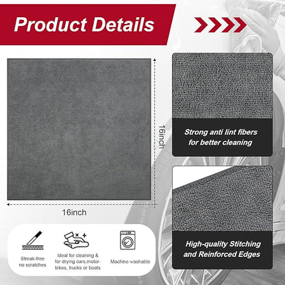 Oudain 200 Pcs Microfiber Cleaning Cloth 16x16 Inch Microfiber Towels for Car Ultra Absorbent Cleaning Rags Reusable Lint Free Streak Free Detailing Towel for Car Washing Drying Dusting (Gray)