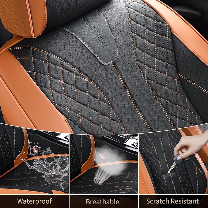 FLORICH Leather Seat Covers for Cars Front Car Seat Cover Premium Automotive Seat Covers Waterproof Car Seat Cushion Protector Universal Fit for Most Cars SUV Trucks, Brown&Black