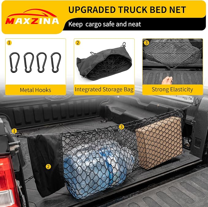 Cargo Net Compatible with 2022-2026 Ford Maverick Truck Bed Cargo Net with Storage Bag 3.28'×1.15' Double Layer Envelope Style Dense Mesh Trunk Organizer for 2025 Maverick Exterior Accessories