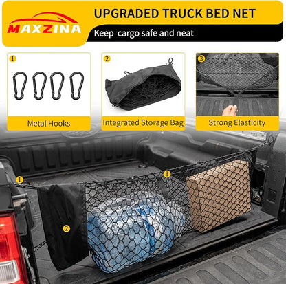 Cargo Net Compatible with 2022-2026 Ford Maverick Truck Bed Cargo Net with Storage Bag 3.28'×1.15' Double Layer Envelope Style Dense Mesh Trunk Organizer for 2025 Maverick Exterior Accessories