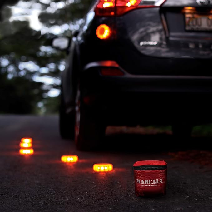 Marcala 3‑Pack LED Road Flares | DOT Compliant Emergency Lights for Vehicles with Batteries, Whistle & Case | Flares Emergency Road | Emergency Flares | Perfect For Gifting or Everyday Roadside Safety