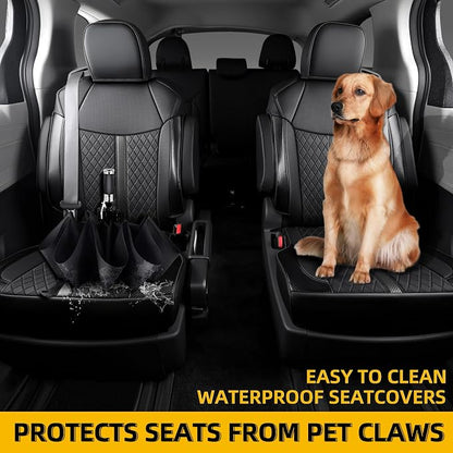Custom Fit Sienna Seat Covers for 2021-2026 Toyota Sienna 7-Seat XLE XSE Woodland Limited Platinum [Ottoman Not Covered], Waterproof Faux Leather Full Set Airbag Compatible (Black)