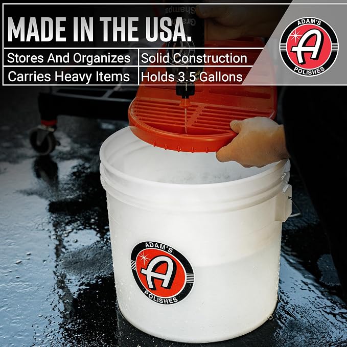 Adam's Polishes 3.5 Gallon Car Wash Buckets & Grit Guards (2 Pack) - Detailing Bucket for Washing & Storage | Stores Soap, Foam Cannon, Towels & More