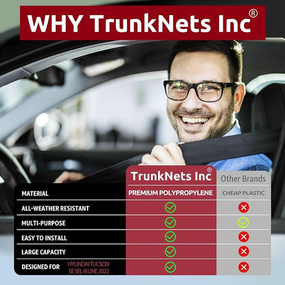 Envelope Style Trunk Mesh Cargo Net for Hyundai Tucson SE/SEL/N Line 2022-2026 - Car Accessories - Premium Trunk Organizers and Storage - Cargo Net for SUV - Vehicle Carrier Organizer