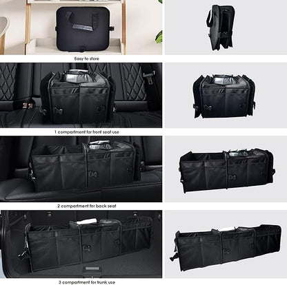 Trunk Organizer, 95L Capacity SUV Trunk Organizer with Cooler, 3 Compartments Heavy Duty Collapsible Car Storage Organizer for Truck, Van