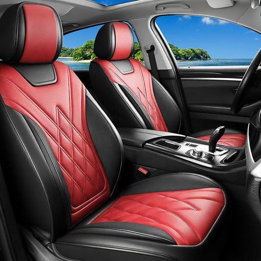 Car Seat Covers Compatible with Hyundai Palisade 2020-2026 Waterproof & Breathable Luxury Leather All-Weather Seat Cushions Protectors, Airbag Compatible, Only 2 Front seat Covers (Red)