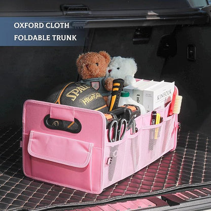JiatuA Car Trunk Organizer, Car Organizers and Storage Collapsible Multi Compartment Container Box, Adjustable Car Accessories for SUV Sedan Truck, Large Size, Pink