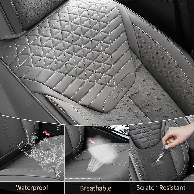 FLORICH Car Seat Covers for Front Seats, Universal Seat Cushion 2 Seats, Car Seat Protector Waterproof, Premium Leather Automotive Seat Covers for Most Cars, Sedans, SUVs, and Trucks-Gray